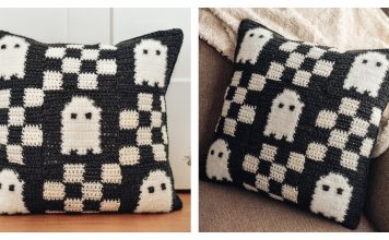 Checkered Ghost Pillow Free Crochet Pattern and Video Tutorial