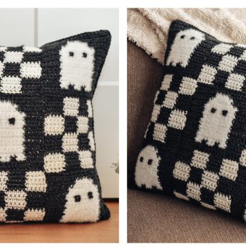 Checkered Ghost Pillow Free Crochet Pattern and Video Tutorial