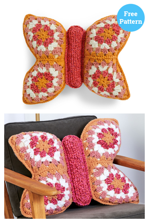 Granny Butterfly Pillow Free Crochet Pattern