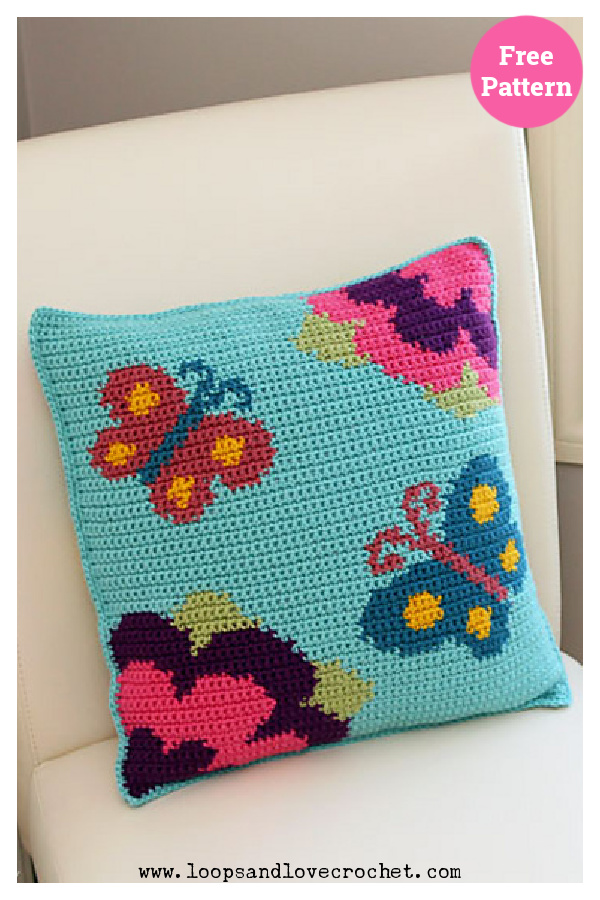 Spring Butterfly Pillow Free Crochet Pattern