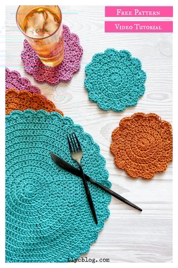 Sunrise Coaster and Placemat Free Crochet Pattern and Video Tutorial