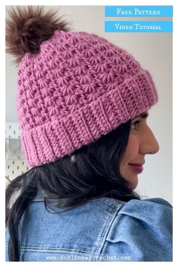 Star Stitch Beanie Hat Free Crochet Pattern and Video Tutorial