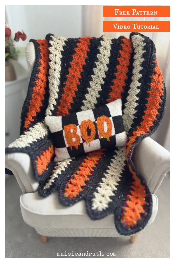 Strips Halloween Mile-a-Minute Blanket Free Crochet Pattern and Video Tutorial