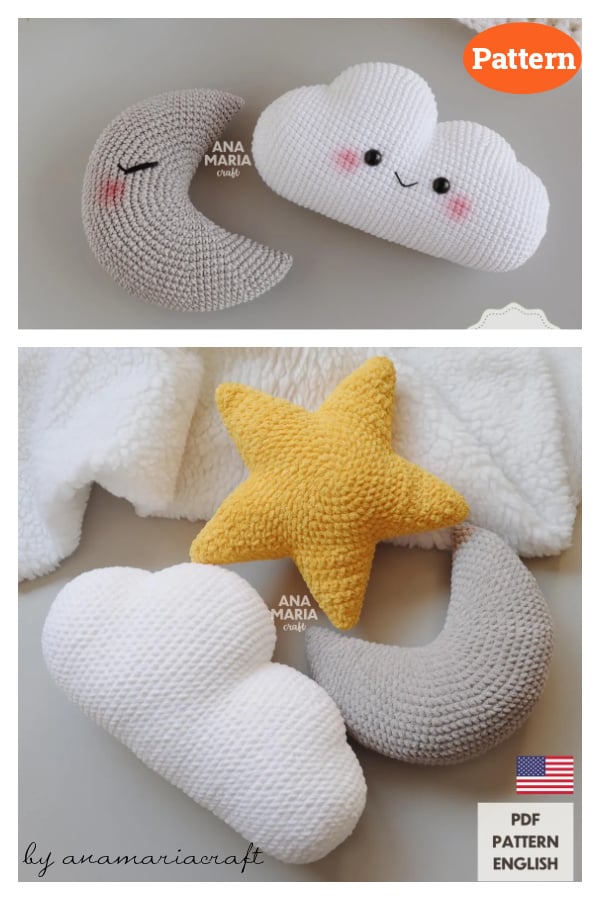 Amigurumi Sky Pillows Moon Star and Cloud Crochet Pattern