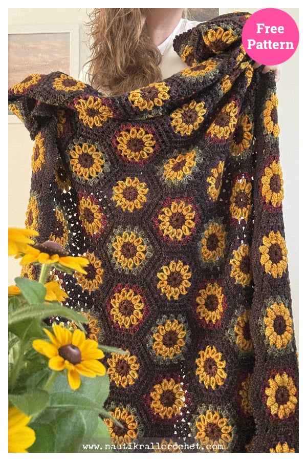 Autumn Sunflower Hexie Blanket Free Crochet Pattern