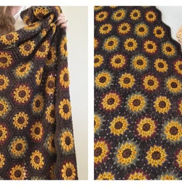 Autumn Sunflower Hexie Blanket Free Crochet Pattern