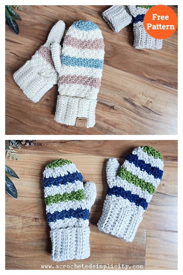 Easy Striped Mittens Free Crochet Pattern