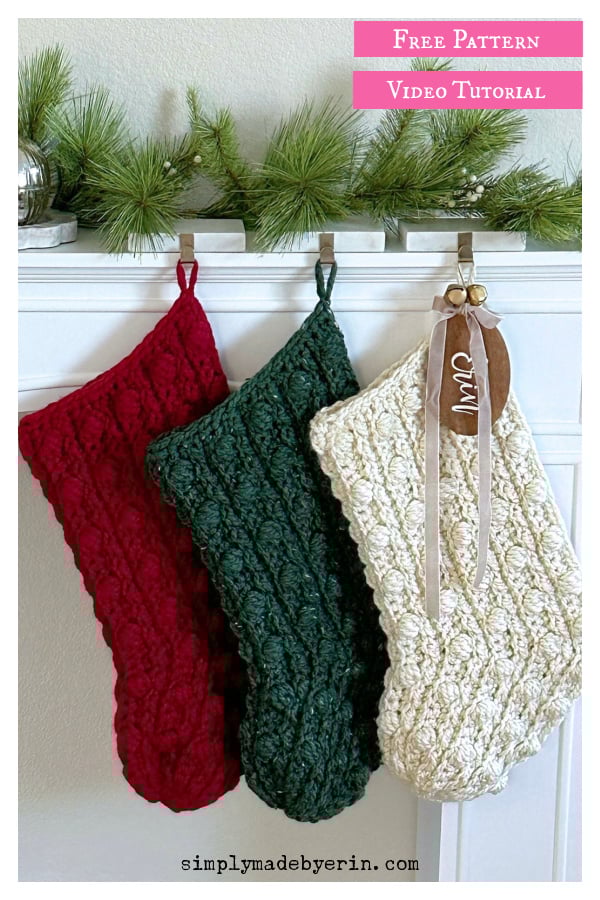 Puff Stitch Jumbo Christmas Stocking Free Crochet Pattern and Video Tutorial