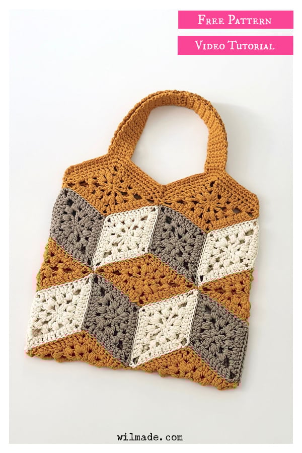 3D Cube Bag Free Crochet Pattern and Video Tutorial