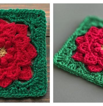 Poinsettia Square Free Crochet Pattern and Video Tutorial