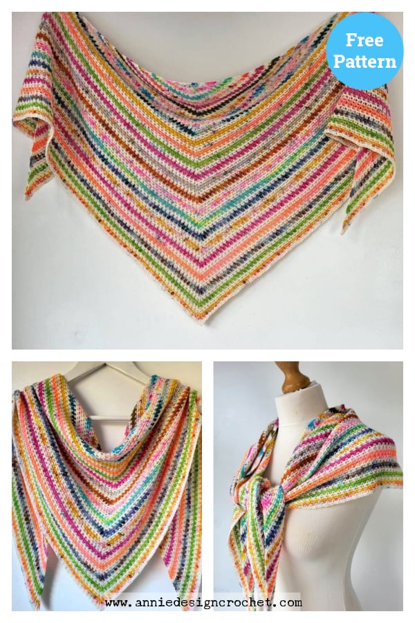 Scrap Yarn Moss Stitch Triangle Shawl Free Crochet Pattern