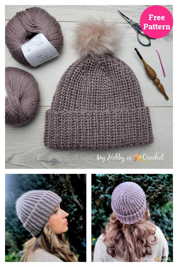 Knit-look Short Rows Brioche Hat Free Crochet Pattern