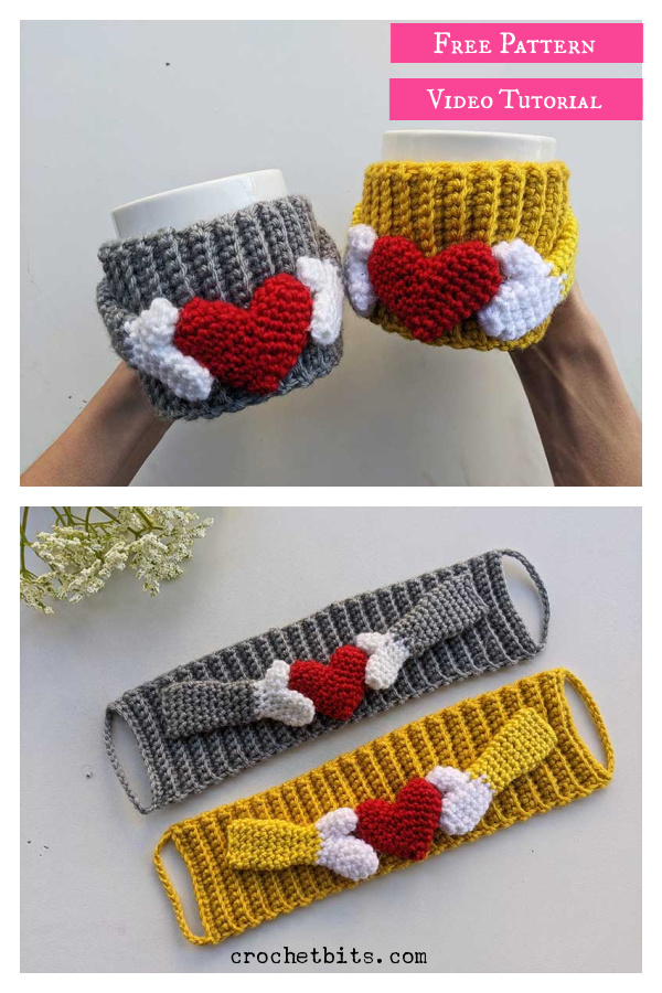 Cup Cozy with Heart Free Crochet Pattern and Video Tutorial