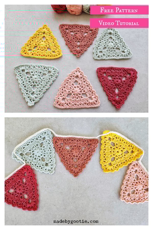 Floral Triangle Bunting Free Crochet Pattern and Video Tutorial