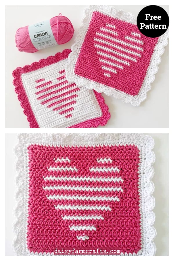 Single Stripe Heart Hot Pad Free Crochet Pattern