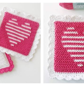 Single Stripe Heart Hot Pad Free Crochet Pattern