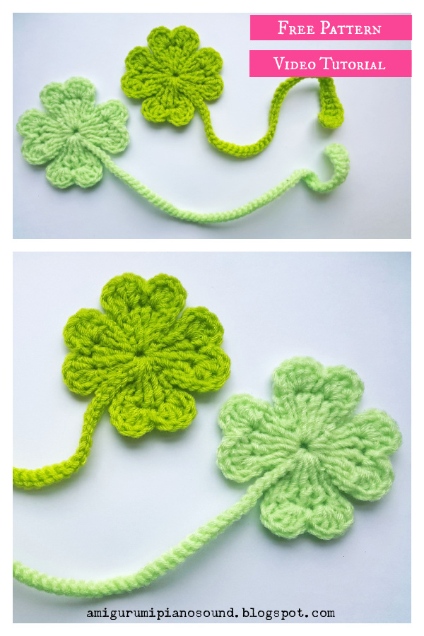 Four Leaf Clover Bookmark Free Crochet Pattern and Video Tutorial