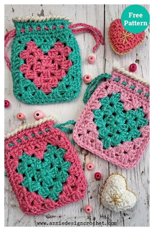 Granny Heart Pouch Free Crochet Pattern