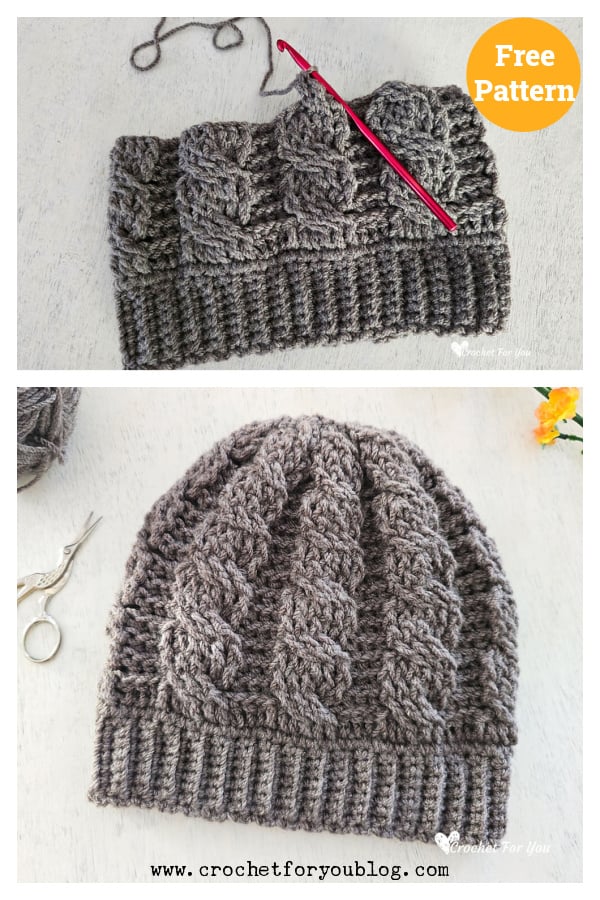 Crossed Cable Beanie Free Crochet Pattern
