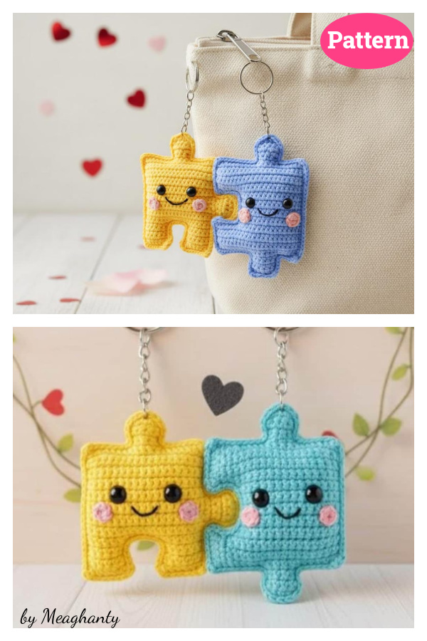 Love Puzzle Piece Keychain Crochet Pattern 