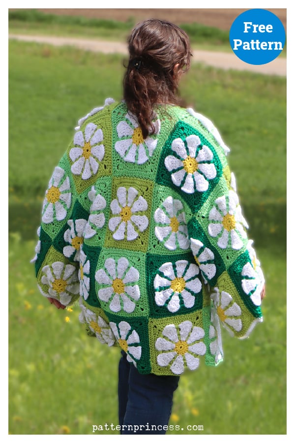 Vintage Retro Daisy Granny Square Cardigan Free Crochet Pattern