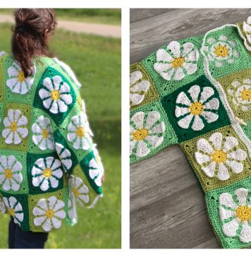 Vintage Retro Daisy Granny Square Cardigan Free Crochet Pattern