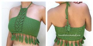Crop Halter Leaves Top Free Crochet Pattern and Video Tutorial