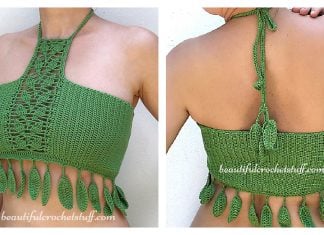 Crop Halter Leaves Top Free Crochet Pattern and Video Tutorial