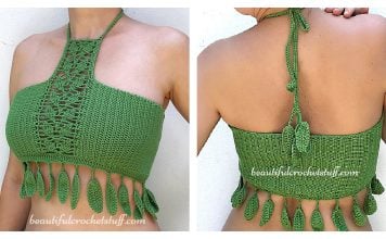 Crop Halter Leaves Top Free Crochet Pattern and Video Tutorial