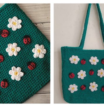Daisies and Lady Bugs Bag Free Crochet Pattern and Video Tutorial