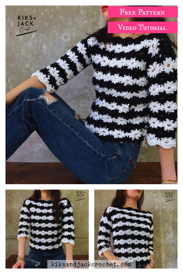 Easy Flower Sweater Free Crochet Pattern and Video tutorial