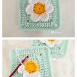 Granny Square with 3D Flower Free Crochet Pattern