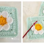 Granny Square with 3D Flower Free Crochet Pattern