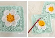 Granny Square with 3D Flower Free Crochet Pattern