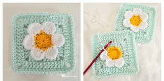 Granny Square with 3D Flower Free Crochet Pattern