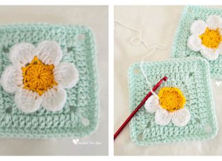 Granny Square with 3D Flower Free Crochet Pattern