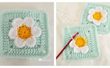Granny Square with 3D Flower Free Crochet Pattern