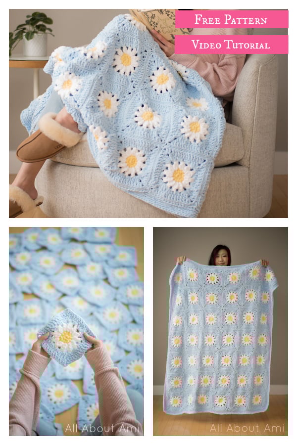 Plush Daisy Blanket Free Crochet Pattern and Video Tutorial