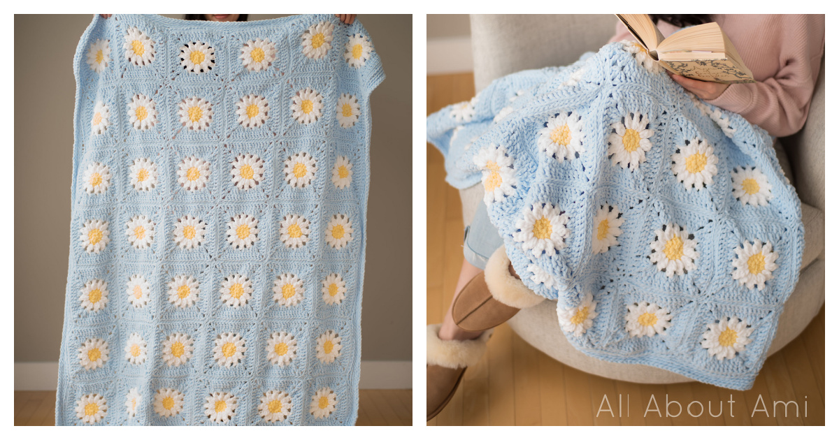 Plush Daisy Blanket Free Crochet Pattern and Video Tutorial