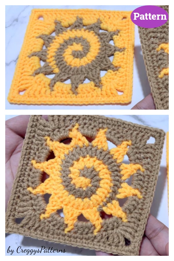 Spiral Sun Granny Square Crochet Pattern