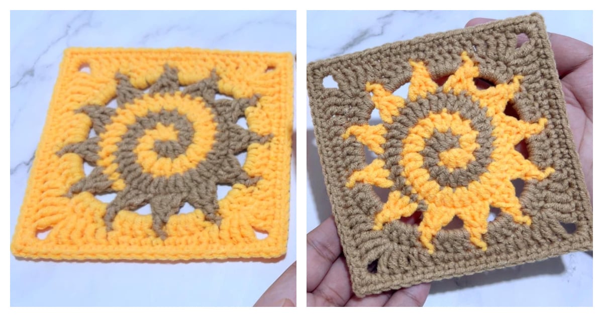 Spiral Sun Granny Square Crochet Pattern