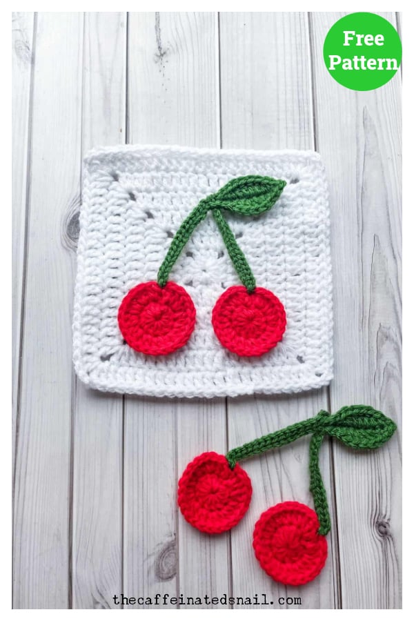 Cherry Applique Granny Square Free Crochet Pattern