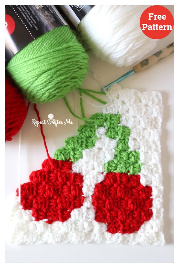 Cherry C2C Square Free Crochet Pattern
