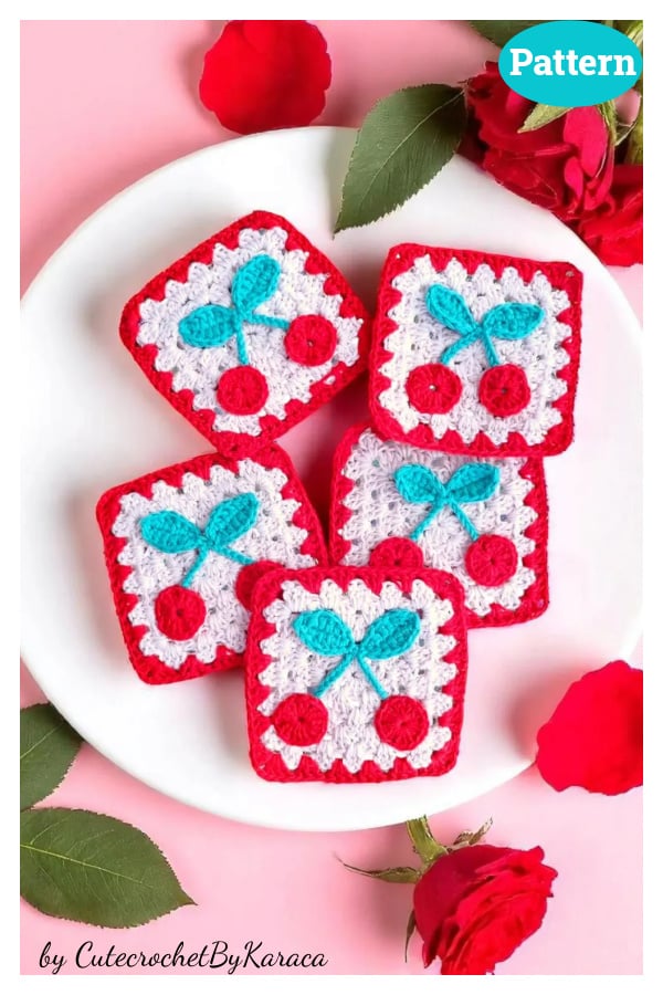 Cherry Design Granny Square Crochet Pattern