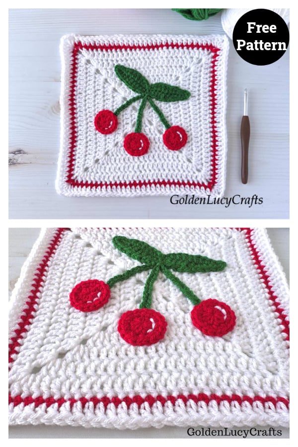 Cherry Square Block Free Crochet Pattern