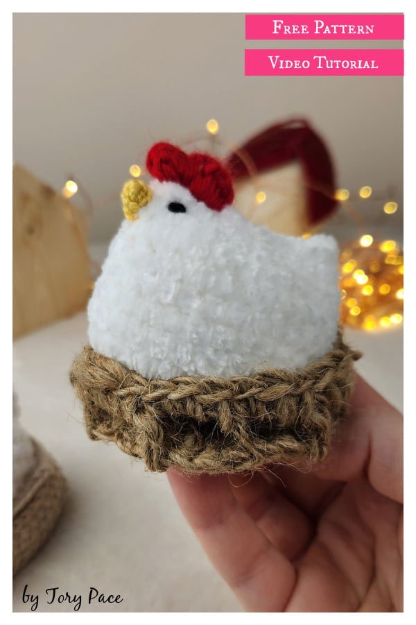 Mini Plush Chicken in Basket Free Crochet Pattern and Video Tutorial