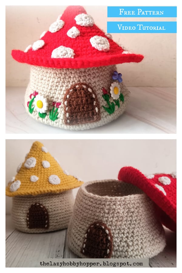 Mushroom Storage Basket Free Crochet Pattern and Video Tutorial