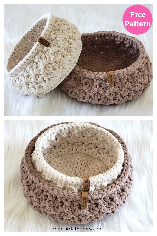 Round Nesting Basket Set Free Crochet Pattern