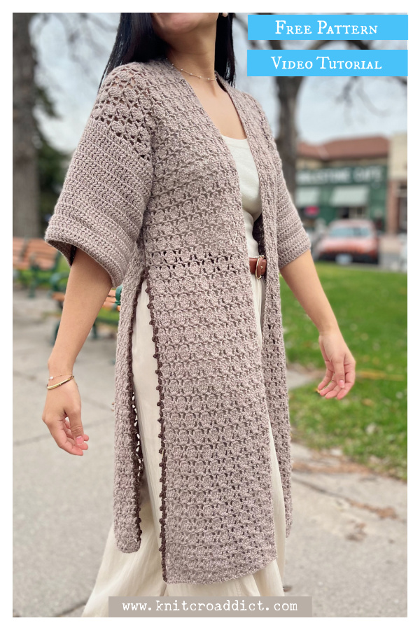 Side Slits Cardigan Free Crochet Pattern and Video Tutorial