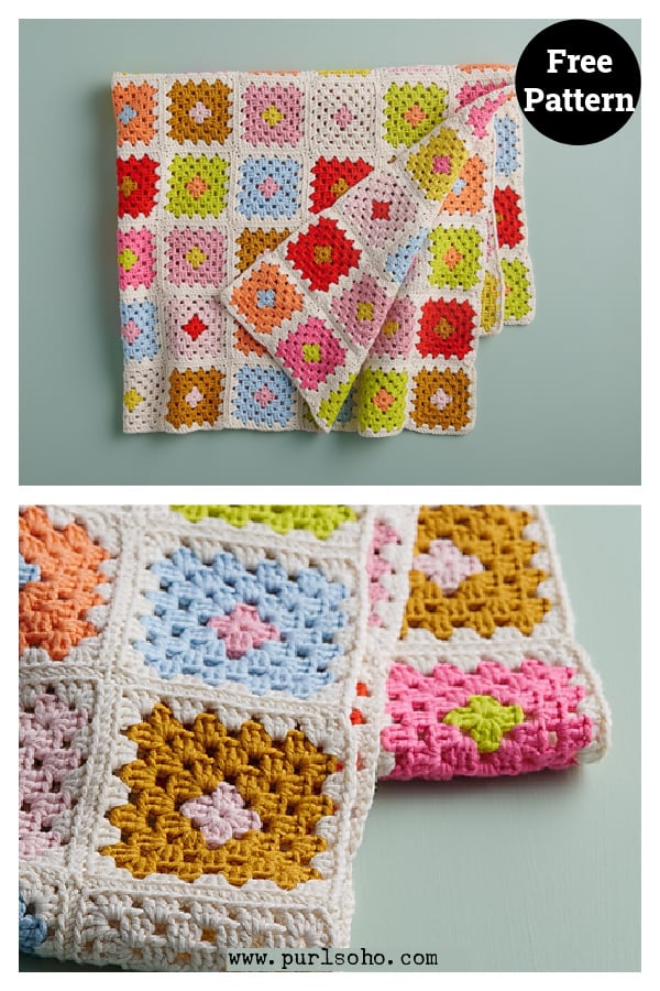 Sunny Day Granny Square Blanket Free Crochet Pattern
